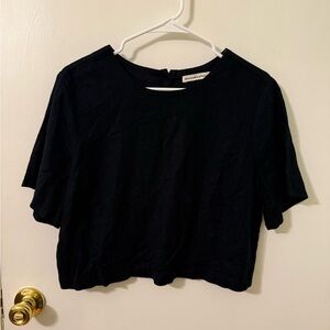 Abercrombie & Fitch black boxy linen crop top buttons size Medium
